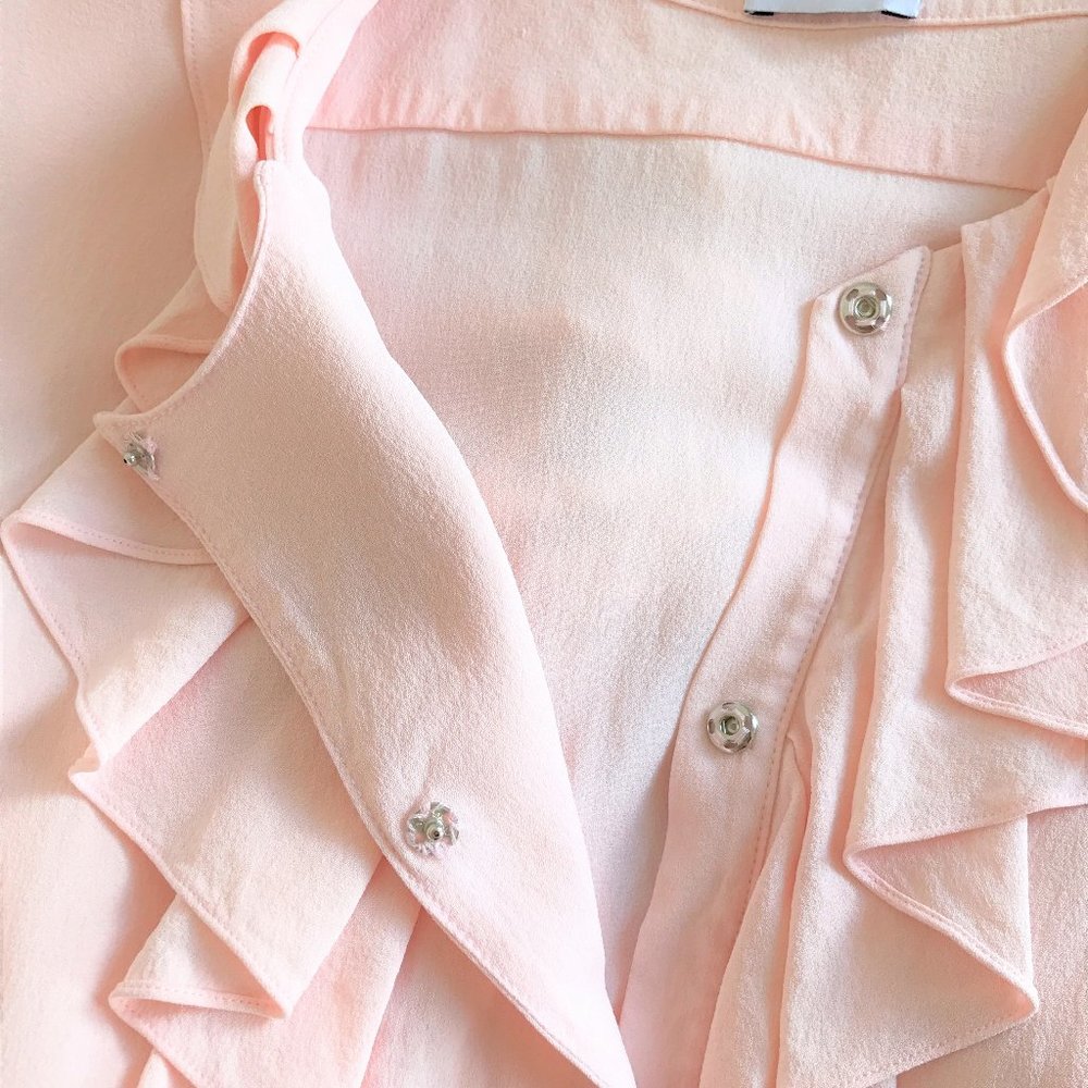 Valentino Pink Silk Crepe Ruffle Snap Front Dress - Picture 8 of 9